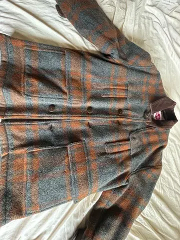 울 혼방 그레이 오렌지 체크 자켓