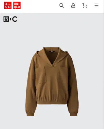 브라운 후드 부착 니트 스웨터