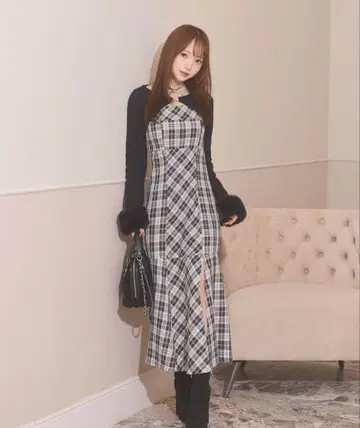 michellMacaron 미셸 마카롱 볼레로 체크 롱 원피스