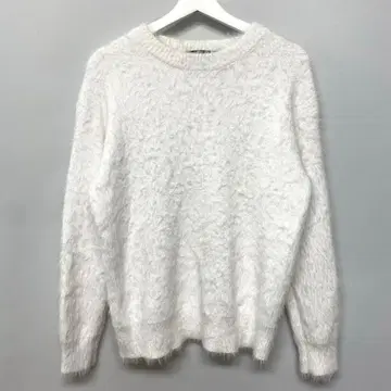 FVLMEN 샤기 크루 니트 풀오버 화이트 니트 남성용