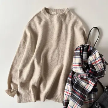 인기 이에나 루즈핏 울 캐시미어 와이드 크루넥 풀오버 니트