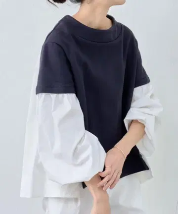 비어즐리 셔츠 콤비 티셔츠 맨투맨 도킹 셔츠 네이비