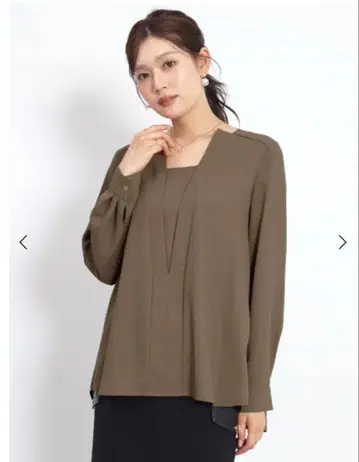 카키 V넥 긴팔 셔츠