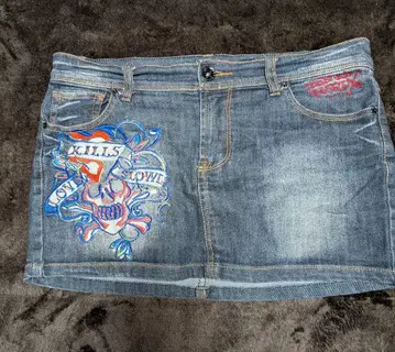 Ed Hardy 스컬 자수 데님 미니 스커트 29