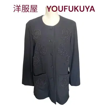 새상품급 의류 YOUFUKUYA 장미꽃무늬 자수 노카라 자켓 코트
