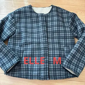 ELLE 여성용 그레이 계열 체크 노카라 자켓 38 M