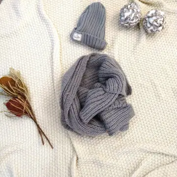 그레이 니트 머플러 니트 모자 세트