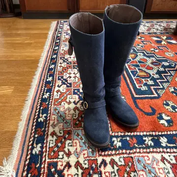 네이비 롱 부츠 사이드 지퍼 버클 포함