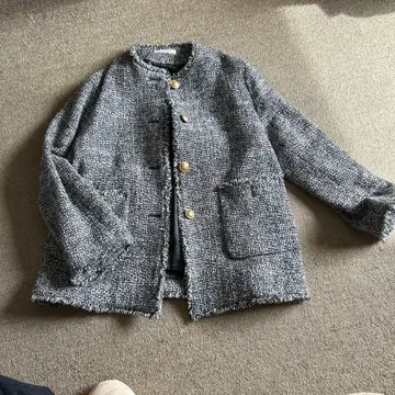 라토타리테 울 트위드 자켓 노카라 그레이 used