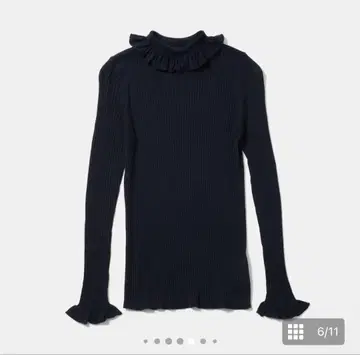 cccmalie 캐시미어 실크 프릴 터틀 니트 38 사이즈 네이비