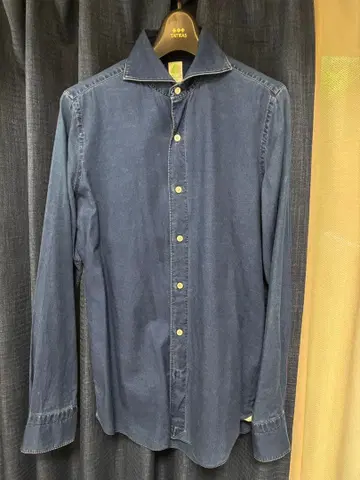 [컨디션 최상] Finamore 호리젠탈 칼라 인디고 드레스 셔츠 38