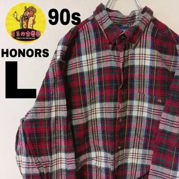 USA 구제 의류 HONORS 플란넬 셔츠 L 90s 레드 그린 체크