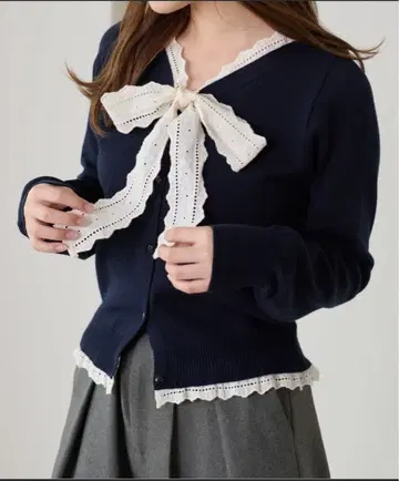 apres jour clair 네이비 레이스 리본 가디건 XL