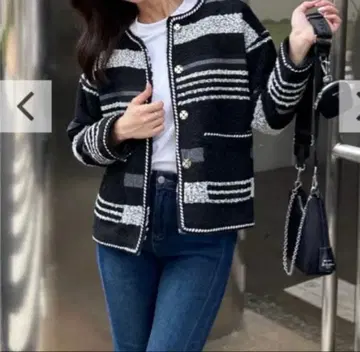 birthdaybash 트위드 보더 노카라 자켓