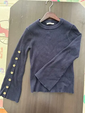 무료배송! Crie conforte 네이비 리브 스웨터 긴팔