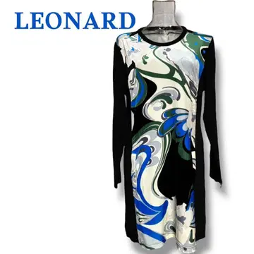LEONARD 칸칸 소재 긴팔 무릎 기장 원피스 레오나르