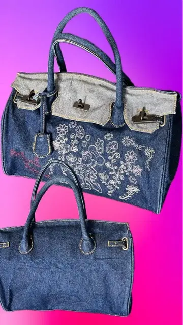 미니 자수 데님 핸드백