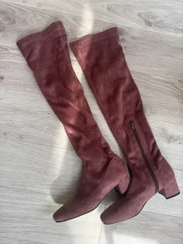 [ 새상품급 ] 24cm 그레이지 핑크 스웨이드 니하이/오버니 부츠