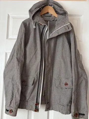 폴스미스 베이지 체크 무늬 후드 부착 후드티 지퍼 후드티