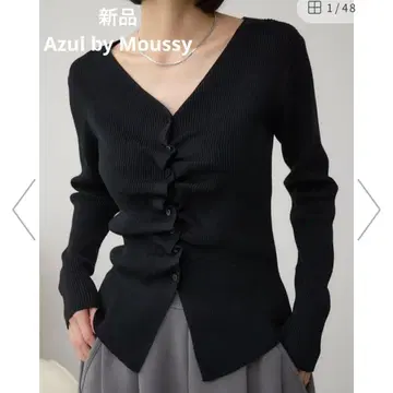 새상품 Azul by Moussy 프론트 개더 V넥 니트