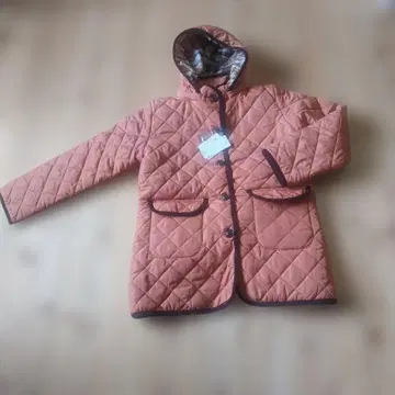 오렌지 퀼팅 롱 자켓 2WAY 후드 부착