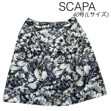 SCAPA 플라워 자카드 스커트 꽃무늬 올 패턴 네이비 & 화이트 40호