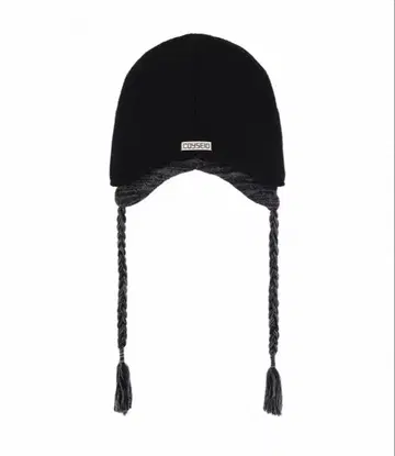 COYSEIO 블랙 뜨개질 끈 포함 니트 모자