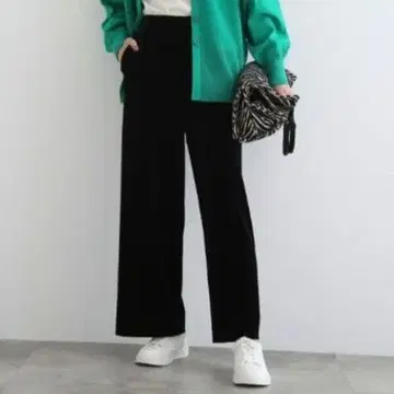 INDIVI 벨로아 와이드 팬츠 블랙