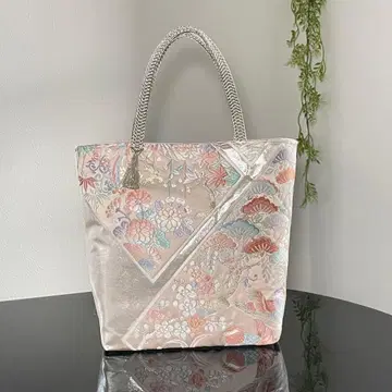 오비 리메이크 백 핑크에 원앙과 꽃들 B5 사이즈 기모노 가방 오비 백