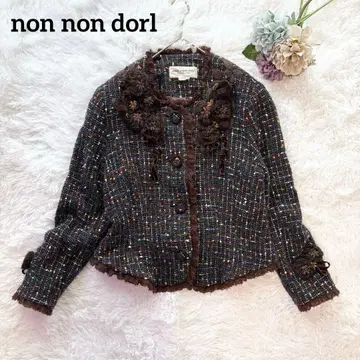 [논논도르] 플라워 모티브 자수 레이스 트위드 자켓 무슈 사카키