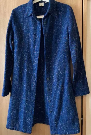 네이비 트위드 롱 코트