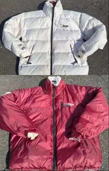 bear 리버서블 다운 자켓 L 와인 레드 x 화이트 레어 컬러