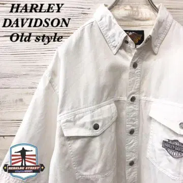[ 레어 ] 할리데이비슨 반팔 셔츠 L 자수 로고 화이트 HS151