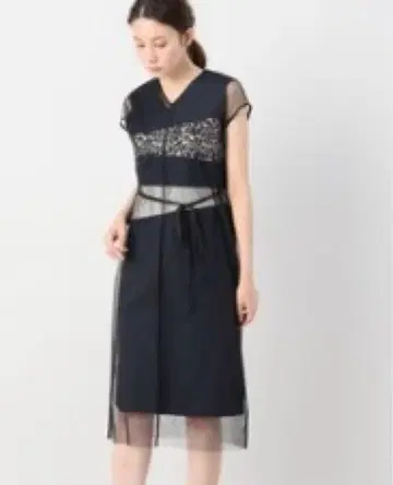 레이어드 튤 원피스 I 라인 JOINT WORKS 네이비 새상품