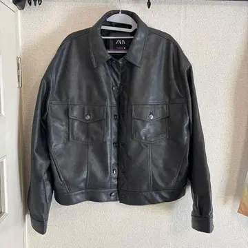 새상품급 [ ZARA ] 레더 트래커 자켓 가죽 블루종 XL