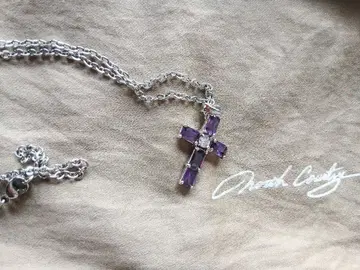 [ 자수정 크로스 목걸이 ] 체인 길이 25cm 전체 둘레 50cm