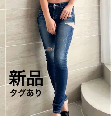 [새상품] GYDA 사이드 립드 스키니 데님 팬츠