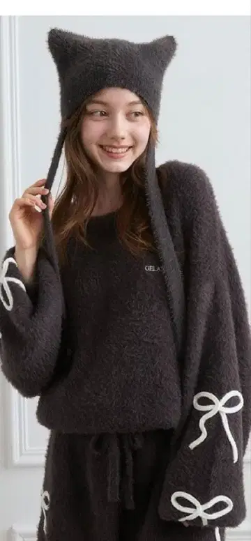 gelato pique 고양이 귀 니트 모자 다크 그레이