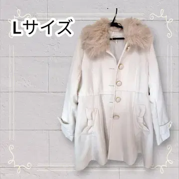 [ 새상품급 ] 퍼 옷깃 A라인 코트 L 사이즈 화이트 아이보리 계열