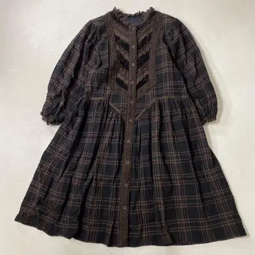 라임 꽃무늬 레이스 프릴 체크 플레어 셔츠 원피스