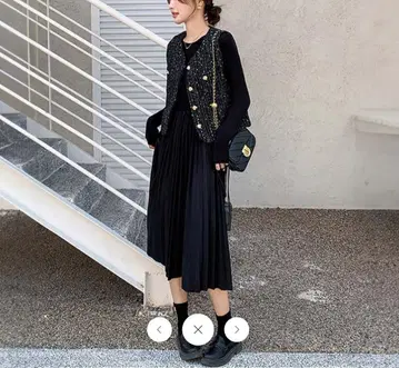 새상품 SPICAGLOW 트위드 베스트 x 플리츠 스커트 원피스 블랙