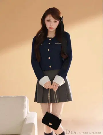 RObE de FLEURS 트위드 클래시컬 버튼 플리츠 셋업