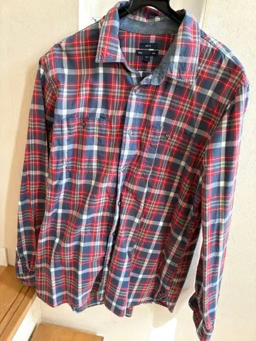 Gap 슬림핏 L 빨강 파랑 화이트 체크 셔츠 남성용 구제 의류