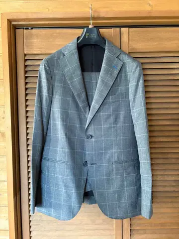 그레이 체크 무늬 비즈니스 정장 세트 쓰리피스