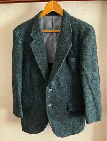 해리스 트위드 다크 그린 멜란지 트위드 테일러드 자켓