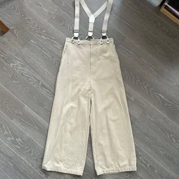 베이지 서스펜더 와이드 팬츠
