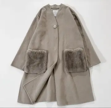 컨디션 최상*레리안 네미카 퍼 포켓 노카라 코트 펄 버튼 최근