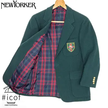 새상품급 NEWYORKER 멜톤 블레이저 골드 버튼 그린 a413