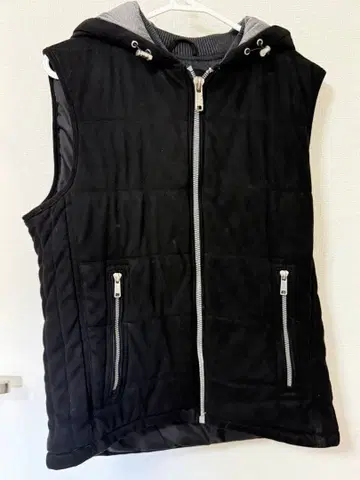 ZARA 후드 부착 벨로아 블랙 베스트