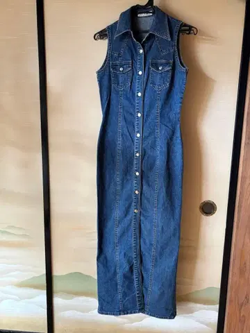 슬리브리스 데님 롱 원피스